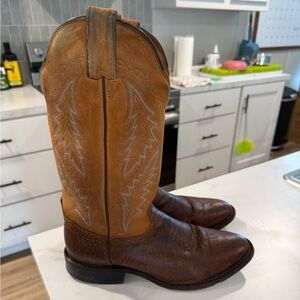 Tony Lama Brown Tan Kangaroo Leather Western Cowboy Boots size 10.5D Mens.
